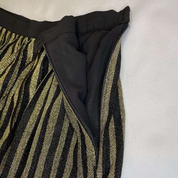 Modcloth 'Glitz The Spot' Pleated Midi Skirt Metallic Gold Glitter- L - Picture 2 of 13